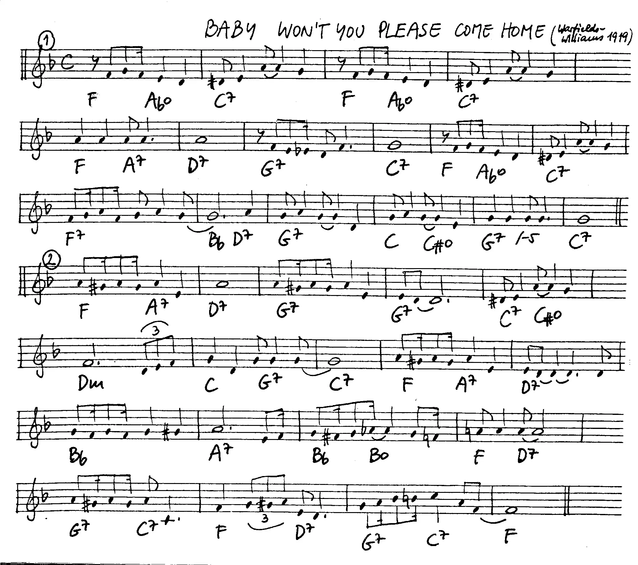 baby won't you please come home free jazz leadsheet - Courtesy of the Jungle Jazz Band